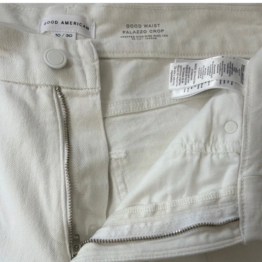 Good American  Palazzo Crop White High Rise Wide Leg Jeans 10 GWPC046PT - Picture 12 of 16